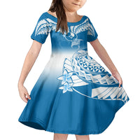 FSM Yap Constitution Day Family Matching Summer Maxi Dress and Hawaiian Shirt Polynesian Batoids LT05 Daughter's Dress Blue - Polynesian Pride