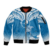 FSM Yap Constitution Day Sleeve Zip Bomber Jacket Polynesian Batoids LT05 Unisex Blue - Polynesian Pride