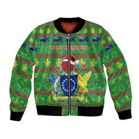 Personalised Cook Islands Christmas Bomber Jacket Santa Coat Of Arms Meri Kiritimiti LT05 Unisex Green - Polynesian Pride
