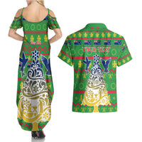 Personalised Cook Islands Christmas Couples Matching Summer Maxi Dress and Hawaiian Shirt Santa Coat Of Arms Meri Kiritimiti LT05 - Polynesian Pride