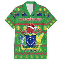 Personalised Cook Islands Christmas Family Matching Long Sleeve Bodycon Dress and Hawaiian Shirt Santa Coat Of Arms Meri Kiritimiti LT05 Dad's Shirt - Short Sleeve Green - Polynesian Pride