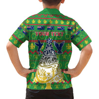 Personalised Cook Islands Christmas Family Matching Puletasi Dress and Hawaiian Shirt Santa Coat Of Arms Meri Kiritimiti LT05 - Polynesian Pride