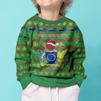 Personalised Cook Islands Christmas Kid Ugly Christmas Sweater Santa Coat Of Arms Meri Kiritimiti LT05 - Polynesian Pride