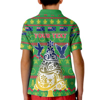 Personalised Cook Islands Christmas Kid Polo Shirt Santa Coat Of Arms Meri Kiritimiti LT05 - Polynesian Pride