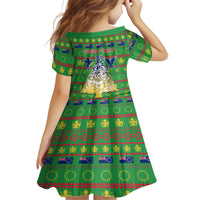 Personalised Cook Islands Christmas Kid Short Sleeve Dress Santa Coat Of Arms Meri Kiritimiti LT05 - Polynesian Pride