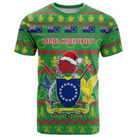 Personalised Cook Islands Christmas T Shirt Santa Coat Of Arms Meri Kiritimiti LT05 Green - Polynesian Pride