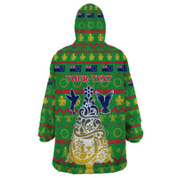 Personalised Cook Islands Christmas Wearable Blanket Hoodie Santa Coat Of Arms Meri Kiritimiti LT05 - Polynesian Pride
