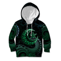 Personalised Polynesia Kid Hoodie With Islam Crescent And Star LT05 Hoodie Green - Polynesian Pride