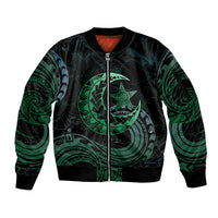 Personalised Polynesia Sleeve Zip Bomber Jacket With Islam Crescent And Star LT05 Unisex Green - Polynesian Pride