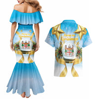 Fiji Christmas Couples Matching Mermaid Dress and Hawaiian Shirt Snow Globe With Fijian Santa LT05