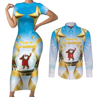 Fiji Christmas Couples Matching Short Sleeve Bodycon Dress and Long Sleeve Button Shirt Snow Globe With Fijian Santa LT05