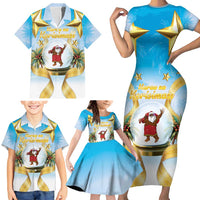 Fiji Christmas Family Matching Short Sleeve Bodycon Dress and Hawaiian Shirt Snow Globe With Fijian Santa LT05