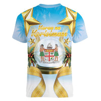 Fiji Christmas Women V-Neck T-Shirt Snow Globe With Fijian Santa LT05