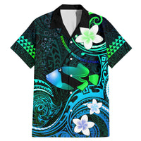 Personalised Hawaii Humuhumu Reef Triggerfish Family Matching Mermaid Dress and Hawaiian Shirt Turquoise With Plumeria LT05 Dad's Shirt - Short Sleeve Turquoise - Polynesian Pride