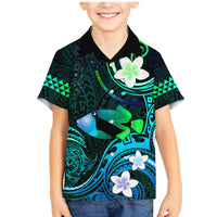 Personalised Hawaii Humuhumu Reef Triggerfish Family Matching Mermaid Dress and Hawaiian Shirt Turquoise With Plumeria LT05 Son's Shirt Turquoise - Polynesian Pride
