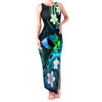 Personalised Hawaii Humuhumu Reef Triggerfish Family Matching Tank Maxi Dress and Hawaiian Shirt Turquoise With Plumeria LT05 Mom's Dress Turquoise - Polynesian Pride