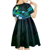 Personalised Hawaii Humuhumu Reef Triggerfish Kid Short Sleeve Dress Turquoise With Plumeria LT05 - Polynesian Pride