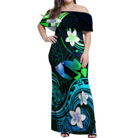 Personalised Hawaii Humuhumu Reef Triggerfish Off Shoulder Maxi Dress Turquoise With Plumeria LT05 Women Turquoise - Polynesian Pride