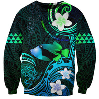 Personalised Hawaii Humuhumu Reef Triggerfish Sweatshirt Turquoise With Plumeria LT05 Unisex Turquoise - Polynesian Pride