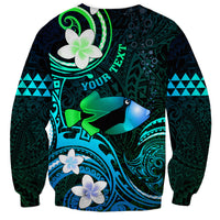 Personalised Hawaii Humuhumu Reef Triggerfish Sweatshirt Turquoise With Plumeria LT05 - Polynesian Pride