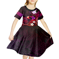 Personalised Hawaii Humuhumu Reef Triggerfish Kid Short Sleeve Dress Maroon With Plumeria LT05 - Polynesian Pride