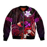 Personalised Hawaii Humuhumu Reef Triggerfish Sleeve Zip Bomber Jacket Maroon With Plumeria LT05 Unisex Maroon - Polynesian Pride