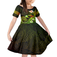 Personalised Hawaii Humuhumu Reef Triggerfish Kid Short Sleeve Dress Reggae With Plumeria LT05 KID Reggae - Polynesian Pride