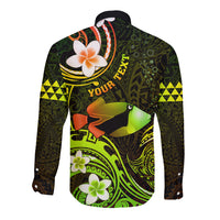 Personalised Hawaii Humuhumu Reef Triggerfish Long Sleeve Button Shirt Reggae With Plumeria LT05 - Polynesian Pride