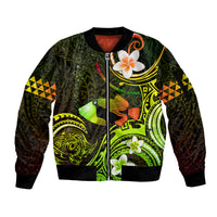 Personalised Hawaii Humuhumu Reef Triggerfish Sleeve Zip Bomber Jacket Reggae With Plumeria LT05 Unisex Reggae - Polynesian Pride