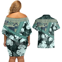 Hawaii Plant Kalo Couples Matching Off Shoulder Short Dress and Hawaiian Shirt Hawaiian Tapa Pattern LT05 - Polynesian Pride