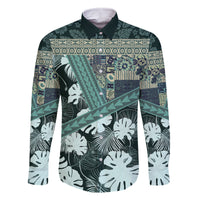 Hawaii Plant Kalo Family Matching Long Sleeve Bodycon Dress and Hawaiian Shirt Hawaiian Tapa Pattern LT05 Dad's Shirt - Long Sleeve Green - Polynesian Pride