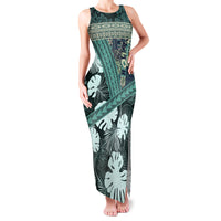 Hawaii Plant Kalo Family Matching Tank Maxi Dress and Hawaiian Shirt Hawaiian Tapa Pattern LT05 Mom's Dress Green - Polynesian Pride