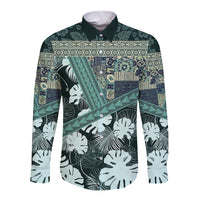 Hawaii Plant Kalo Long Sleeve Button Shirt Hawaiian Tapa Pattern LT05 Unisex Green - Polynesian Pride