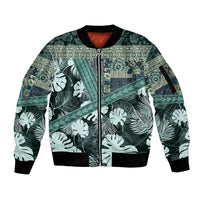 Hawaii Plant Kalo Sleeve Zip Bomber Jacket Hawaiian Tapa Pattern LT05 Unisex Green - Polynesian Pride