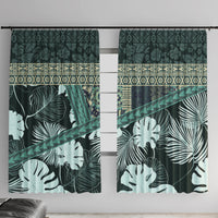 Hawaii Plant Kalo Window Curtain Hawaiian Tapa Pattern LT05 With Hooks Green - Polynesian Pride
