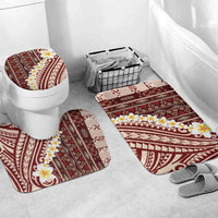 Red Vintage Tonga Ngatu Pattern With Plumeria Bathroom Set - Polynesian Pride
