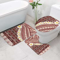 Red Vintage Tonga Ngatu Pattern With Plumeria Bathroom Set - Polynesian Pride