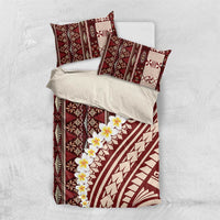 Red Vintage Tonga Ngatu Pattern With Plumeria Bedding Set - Polynesian Pride