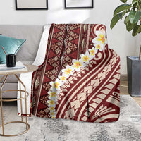 Red Vintage Tonga Ngatu Pattern With Plumeria Blanket - Polynesian Pride