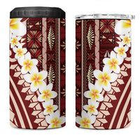 Red Vintage Tonga Ngatu Pattern With Plumeria 4 in 1 Can Cooler Tumbler - Polynesian Pride