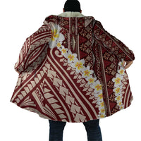 Red Vintage Tonga Ngatu Pattern With Plumeria Cloak - Polynesian Pride