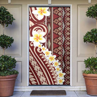 Red Vintage Tonga Ngatu Pattern With Plumeria Door Cover - Polynesian Pride