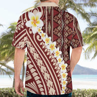 Red Vintage Tonga Ngatu Pattern With Plumeria Hawaiian Shirt - Polynesian Pride