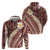 Red Vintage Tonga Ngatu Pattern With Plumeria Hoodie - Polynesian Pride