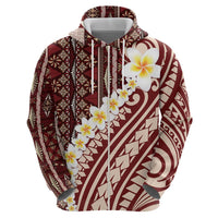 Red Vintage Tonga Ngatu Pattern With Plumeria Hoodie - Polynesian Pride