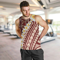 Red Vintage Tonga Ngatu Pattern With Plumeria Men Tank Top - Polynesian Pride