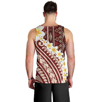 Red Vintage Tonga Ngatu Pattern With Plumeria Men Tank Top - Polynesian Pride