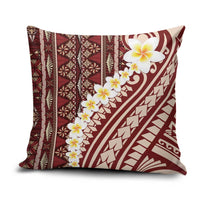 Red Vintage Tonga Ngatu Pattern With Plumeria Pillow Cover - Polynesian Pride