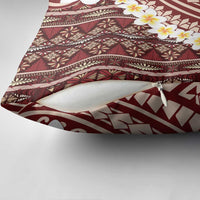 Red Vintage Tonga Ngatu Pattern With Plumeria Pillow Cover - Polynesian Pride