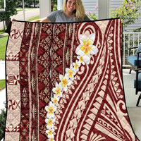 Red Vintage Tonga Ngatu Pattern With Plumeria Quilt - Polynesian Pride